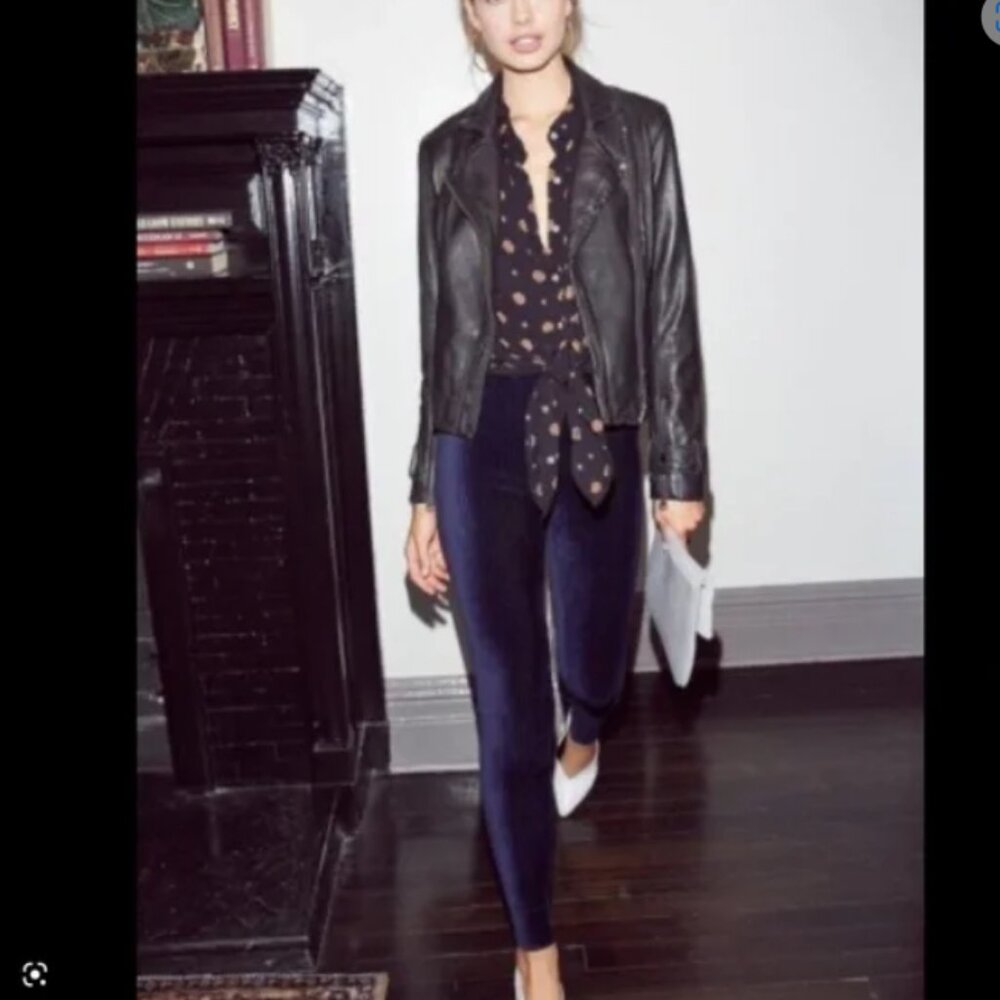 NWT Free People Here We Go Ultra High Waist Blue Velvet Ribbed Leggings